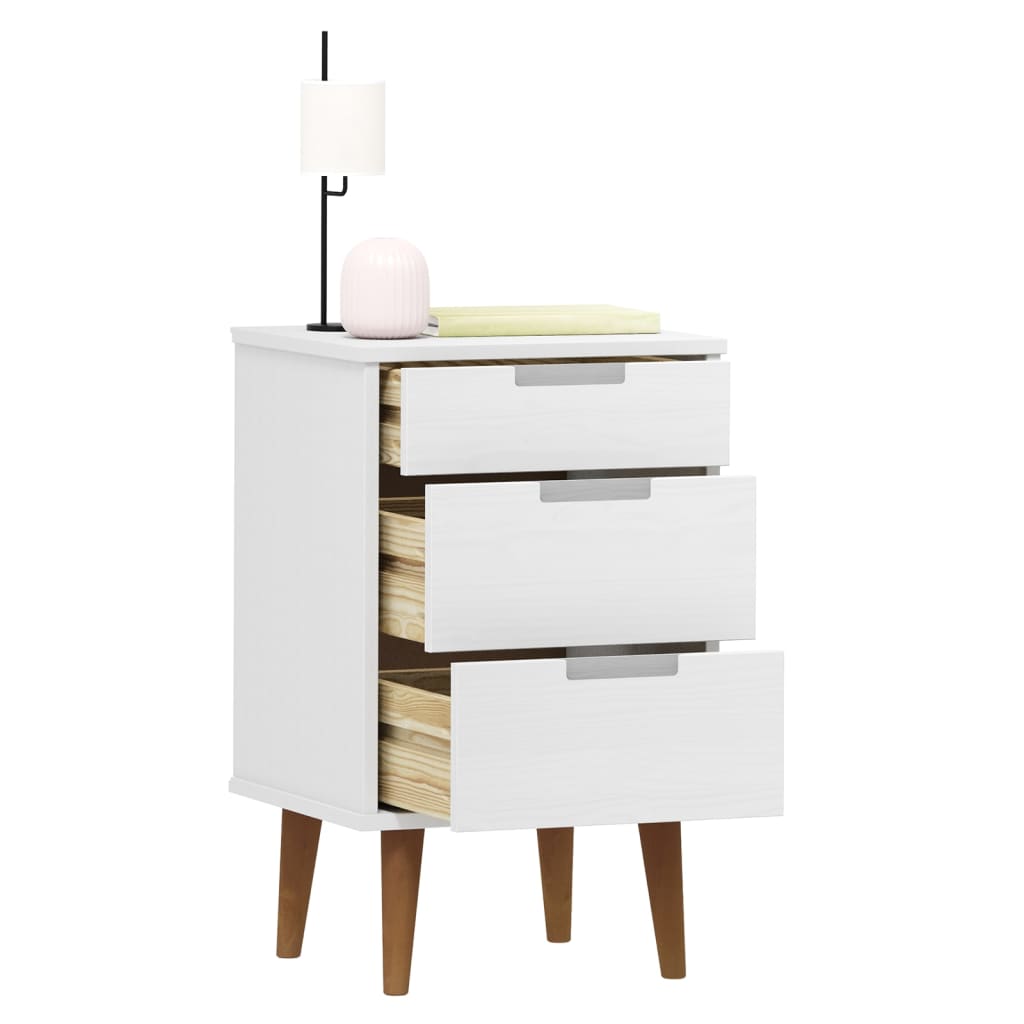 Comodino MOLDE Bianco 40x35x65 cm in Legno Massello di Pino - homemem39