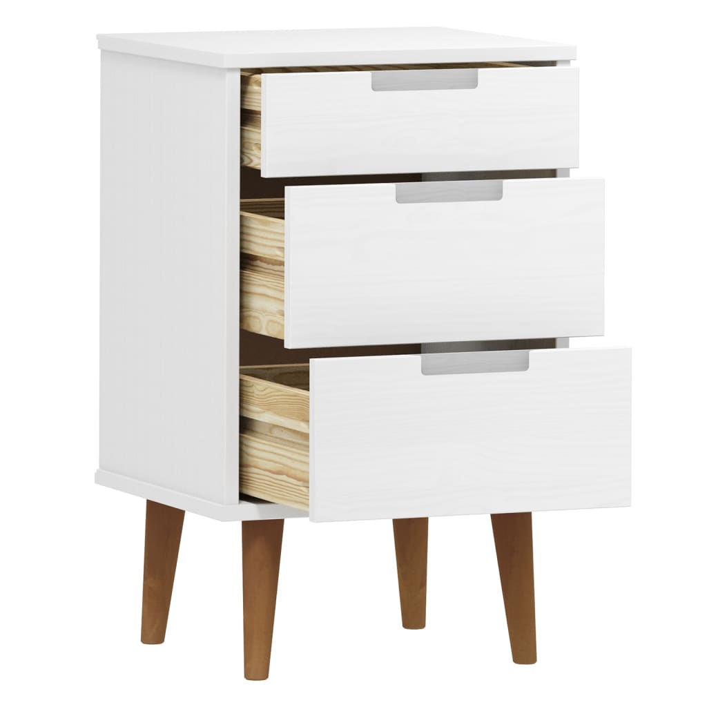 Comodino MOLDE Bianco 40x35x65 cm in Legno Massello di Pino - homemem39
