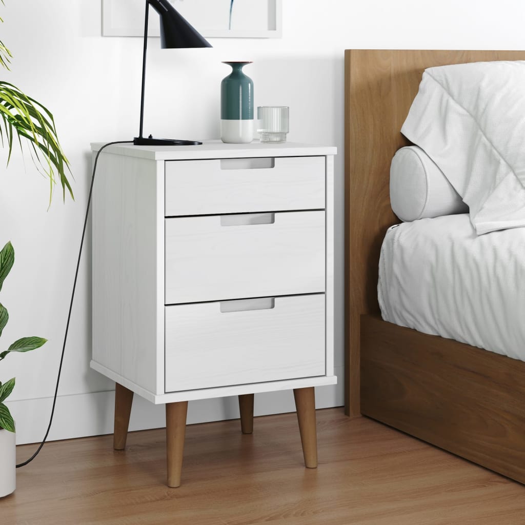 Comodino MOLDE Bianco 40x35x65 cm in Legno Massello di Pino - homemem39