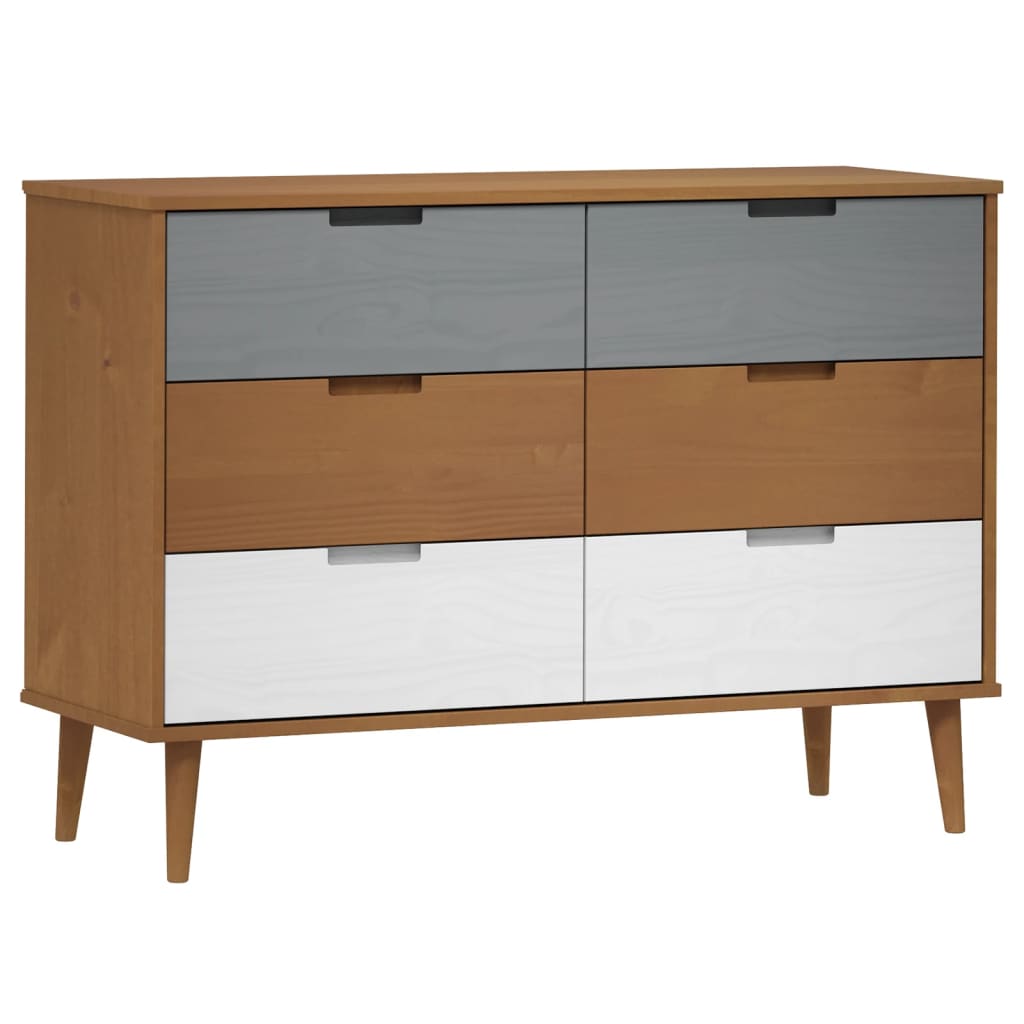 Cassettiera MOLDE Marrone 113x40x80cm in Legno Massello di Pino - homemem39