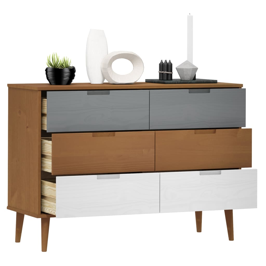 Cassettiera MOLDE Marrone 113x40x80cm in Legno Massello di Pino - homemem39