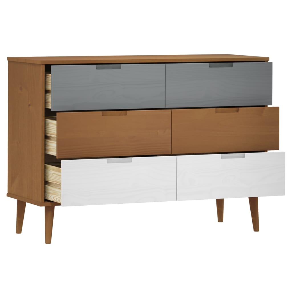 Cassettiera MOLDE Marrone 113x40x80cm in Legno Massello di Pino - homemem39