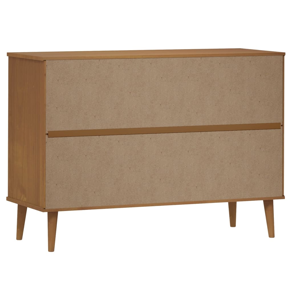 Cassettiera MOLDE Marrone 113x40x80cm in Legno Massello di Pino - homemem39