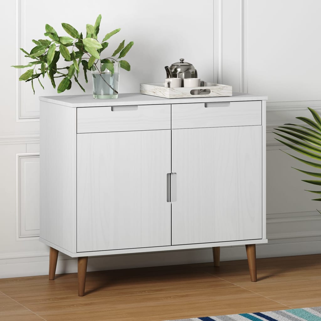 Credenza MOLDE Bianca 90x40x80 cm in Legno Massello di Pino - homemem39
