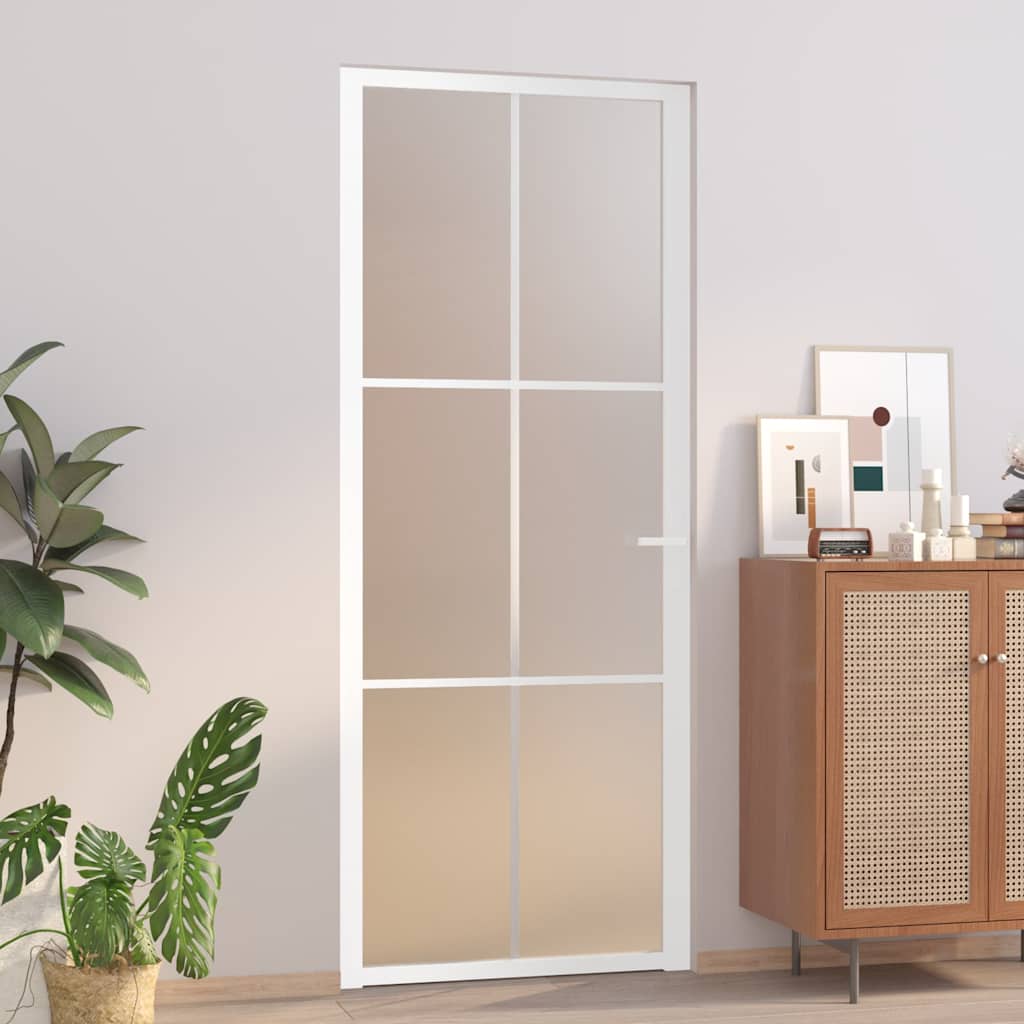 Porta Interna 83x201,5 cm Bianco Opaco Vetro e Alluminio - homemem39