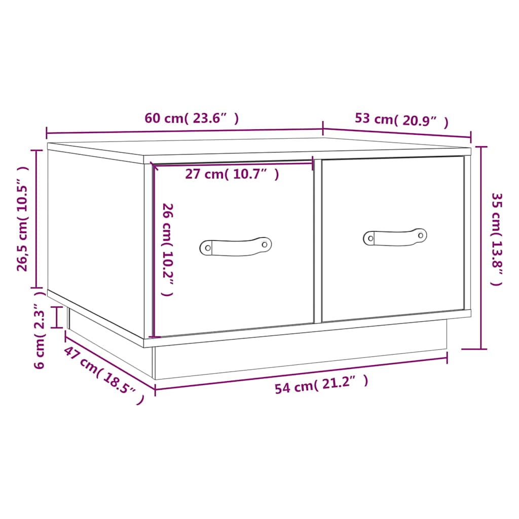 Tavolino da Salotto Bianco 60x53x35 cm Legno Massello di Pino