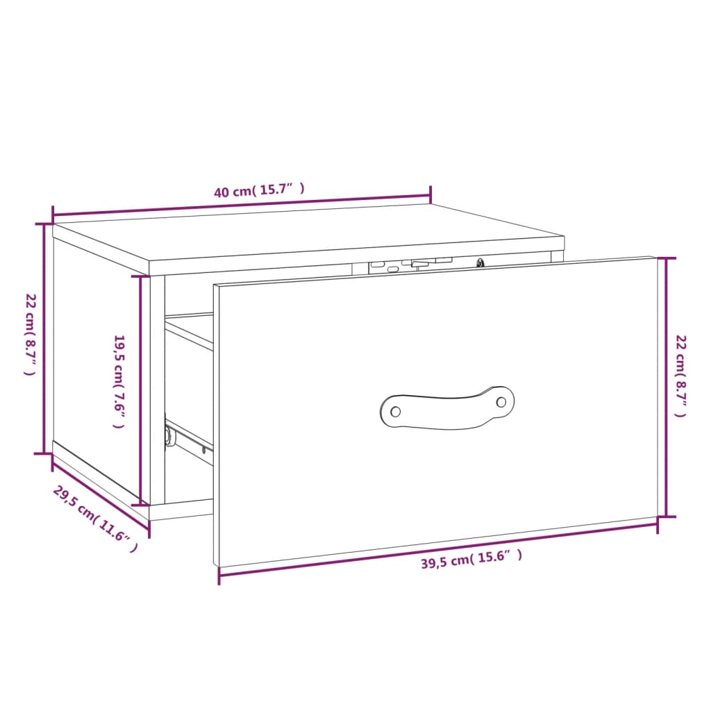 Comodino a Muro Grigio 40x29,5x22 cm | homemem39