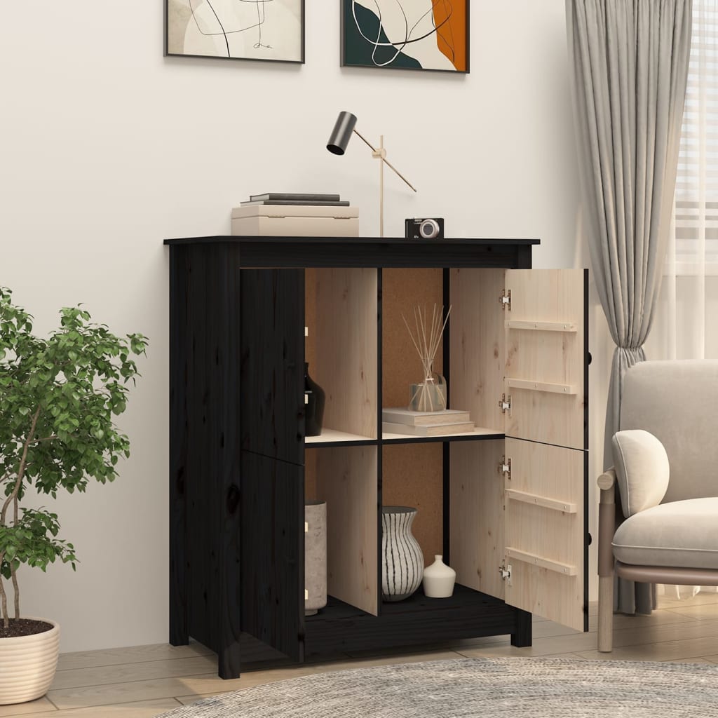 Credenza Nera 83x41,5x100 cm in Legno Massello di Pino - homemem39