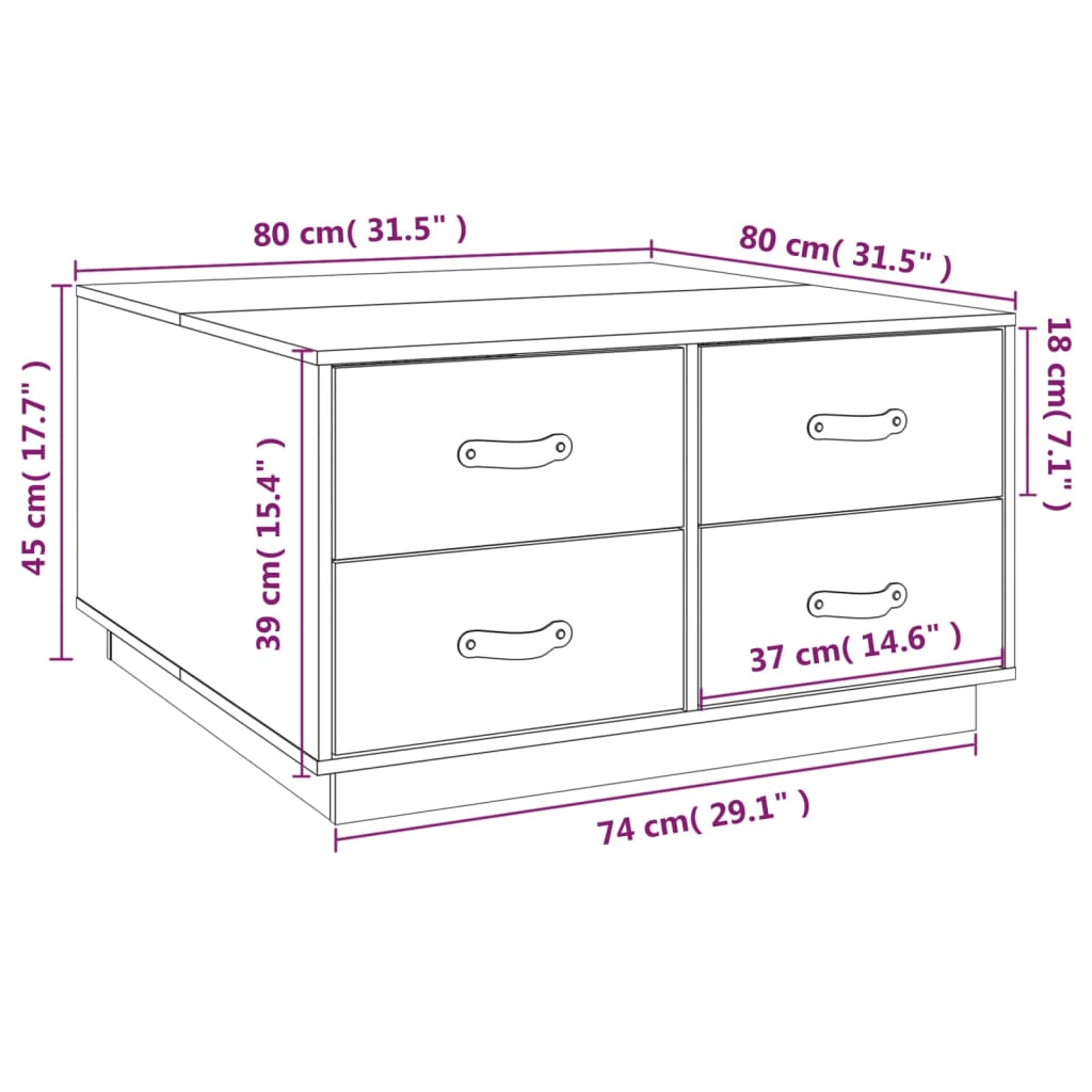 Tavolino da Salotto 80x80x45 cm in Legno Massello di Pino | homemem39