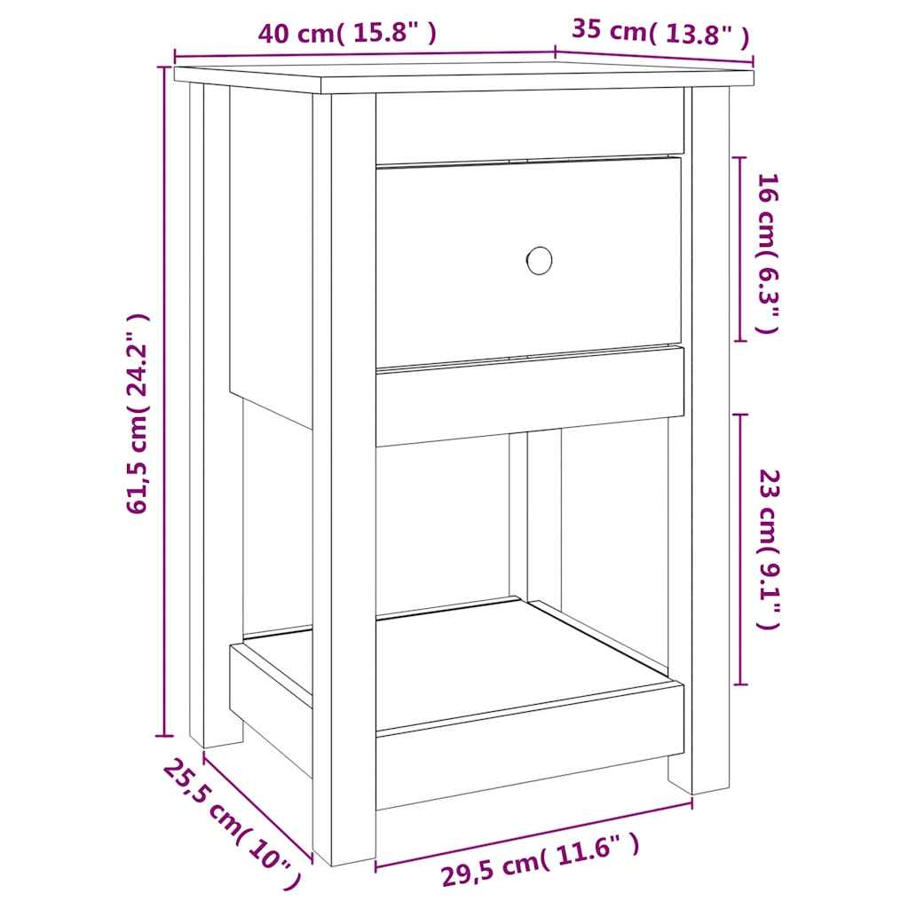Comodini 2 pz Bianca 40x35x61,5 cm in Legno Massello di Pino | homemem39