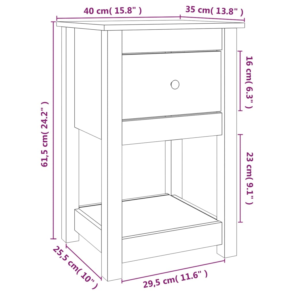 Comodino Marrone Ambra 40x35x61,5 cm in Legno Massello di Pino - homemem39