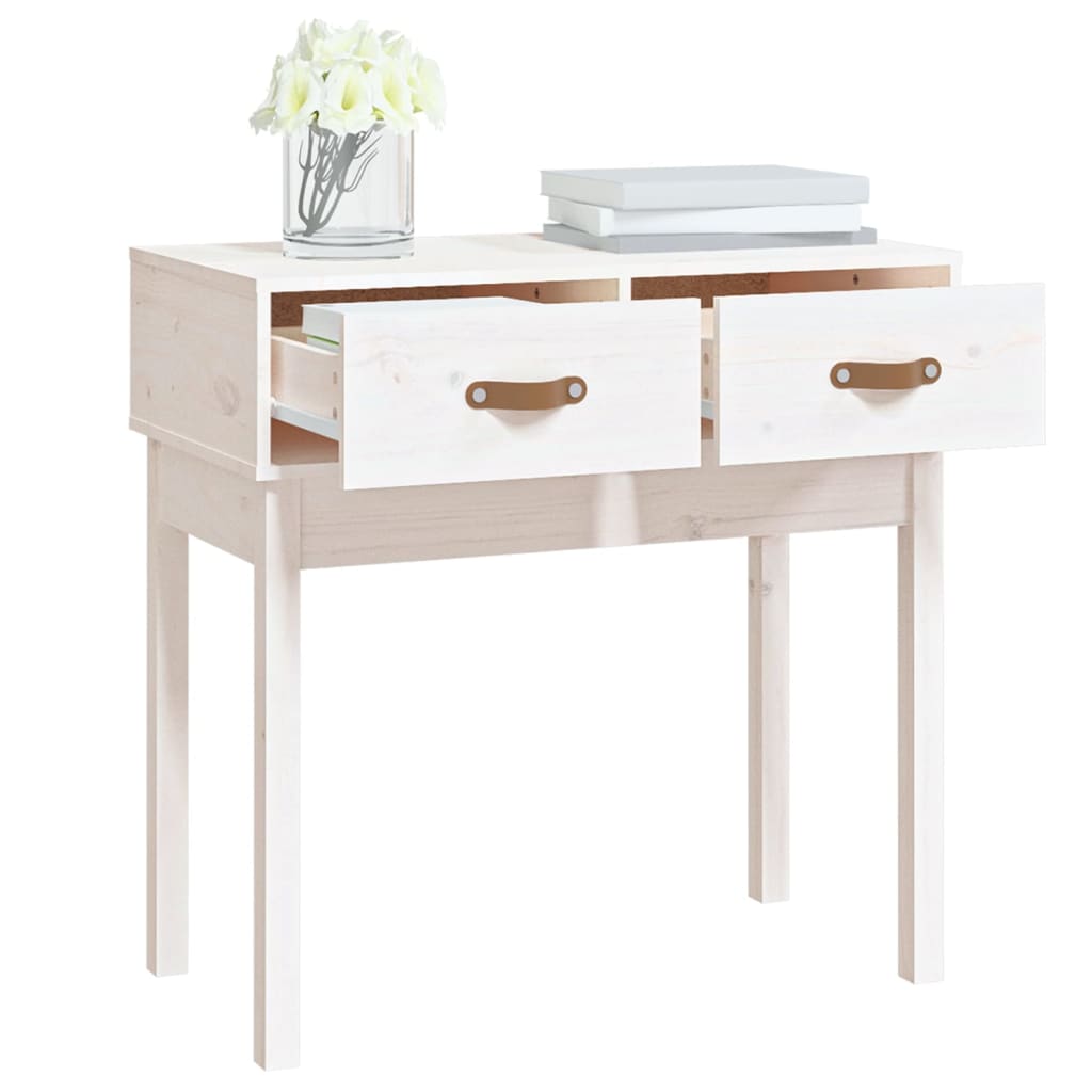 Tavolo Consolle Bianco 76,5x40x75 cm in Legno Massello di Pino - homemem39