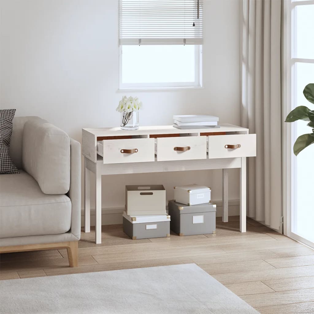 Tavolo Consolle Bianco 114x40x75 cm in Legno Massello di Pino - homemem39