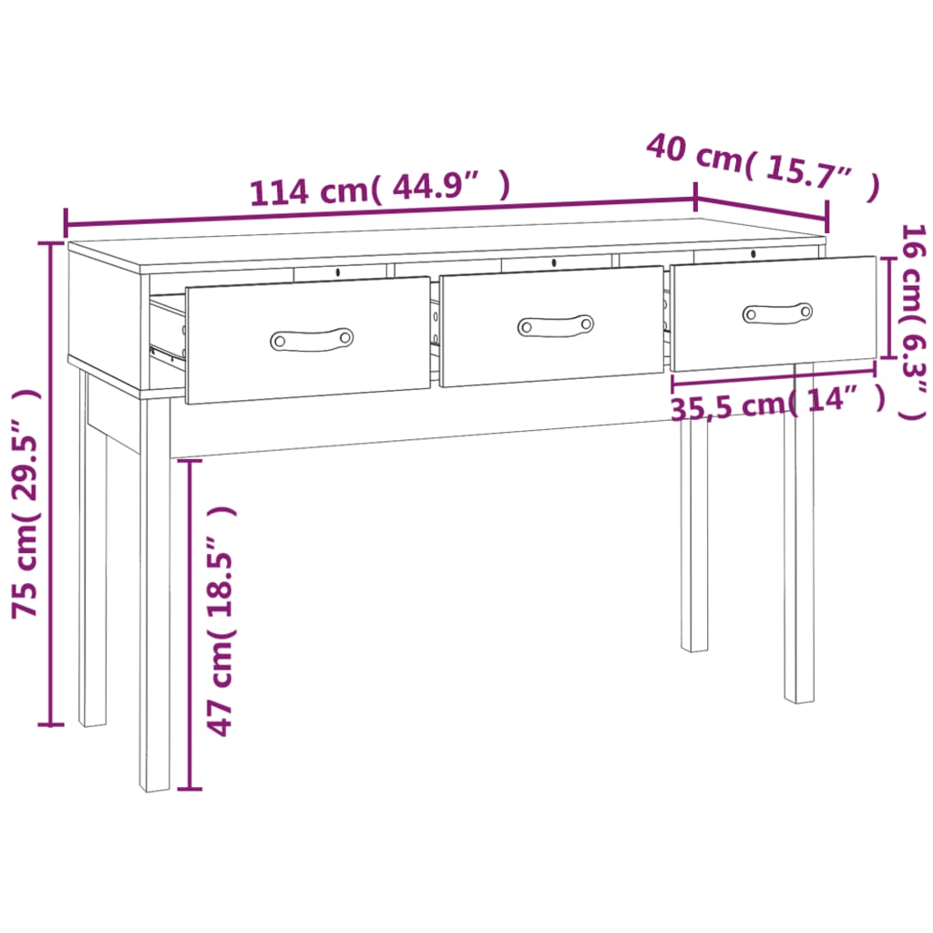 Tavolo Consolle Ambra 114x40x75 cm in Legno Massello di Pino - homemem39