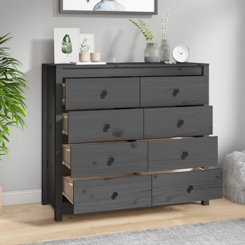 Armadietto Grigio 100x40x90 cm in Legno Massello di Pino - homemem39