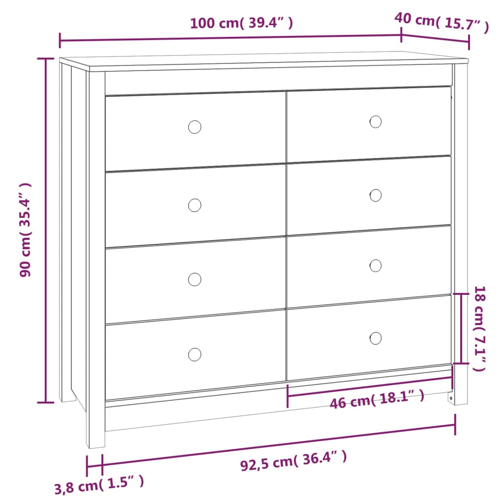 Armadietto Marrone Ambra 100x40x90 cm in Legno Massello di Pino - homemem39