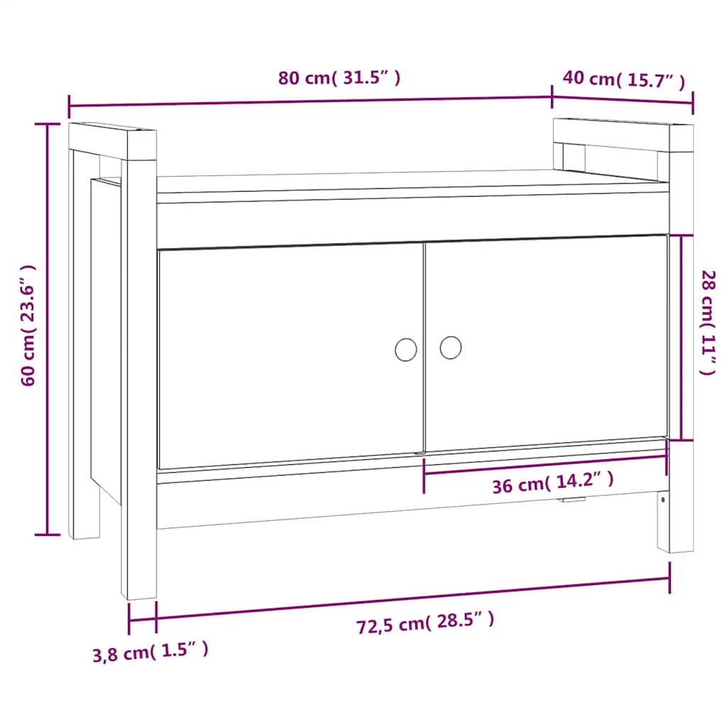 Panca da Ingresso Bianca 80x40x60 cm in Legno Massello di Pino | homemem39