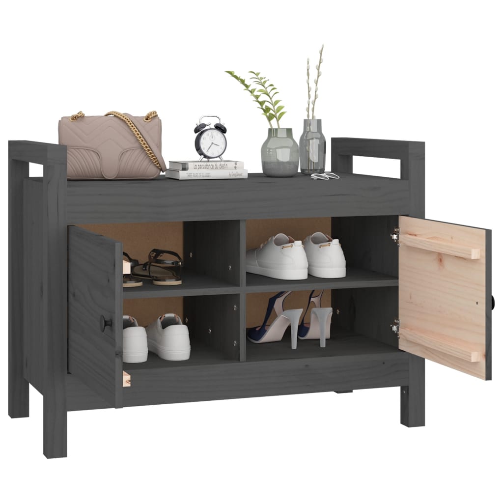Panca da Ingresso Grigio 80x40x60 cm in Legno Massello di Pino - homemem39
