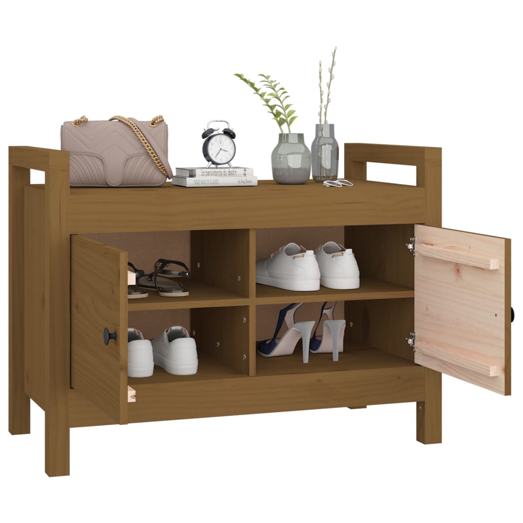 Panca da Ingresso Ambra 80x40x60 cm in Legno Massello di Pino - homemem39