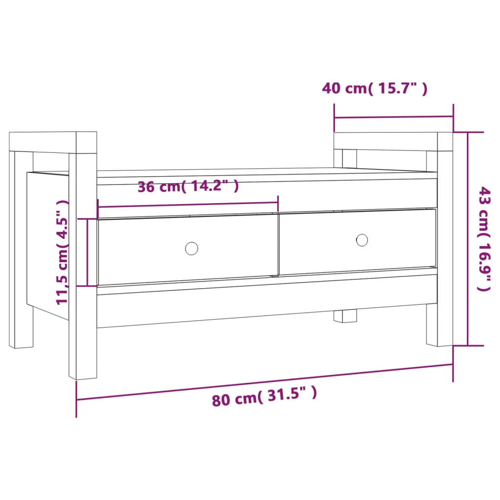 Panca da Ingresso 80x40x43 cm in Legno Massello di Pino