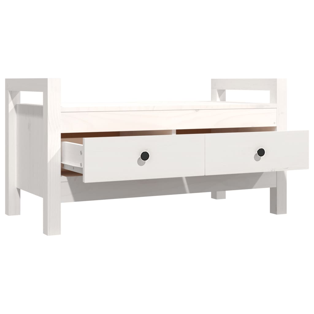 Panca da Ingresso Bianca 80x40x43 cm in Legno Massello di Pino - homemem39