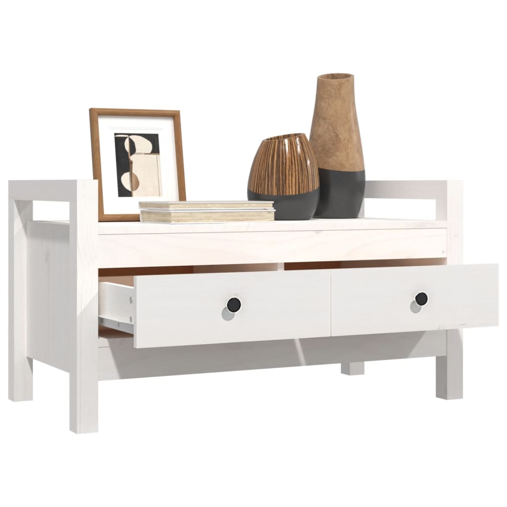 Panca da Ingresso Bianca 80x40x43 cm in Legno Massello di Pino - homemem39
