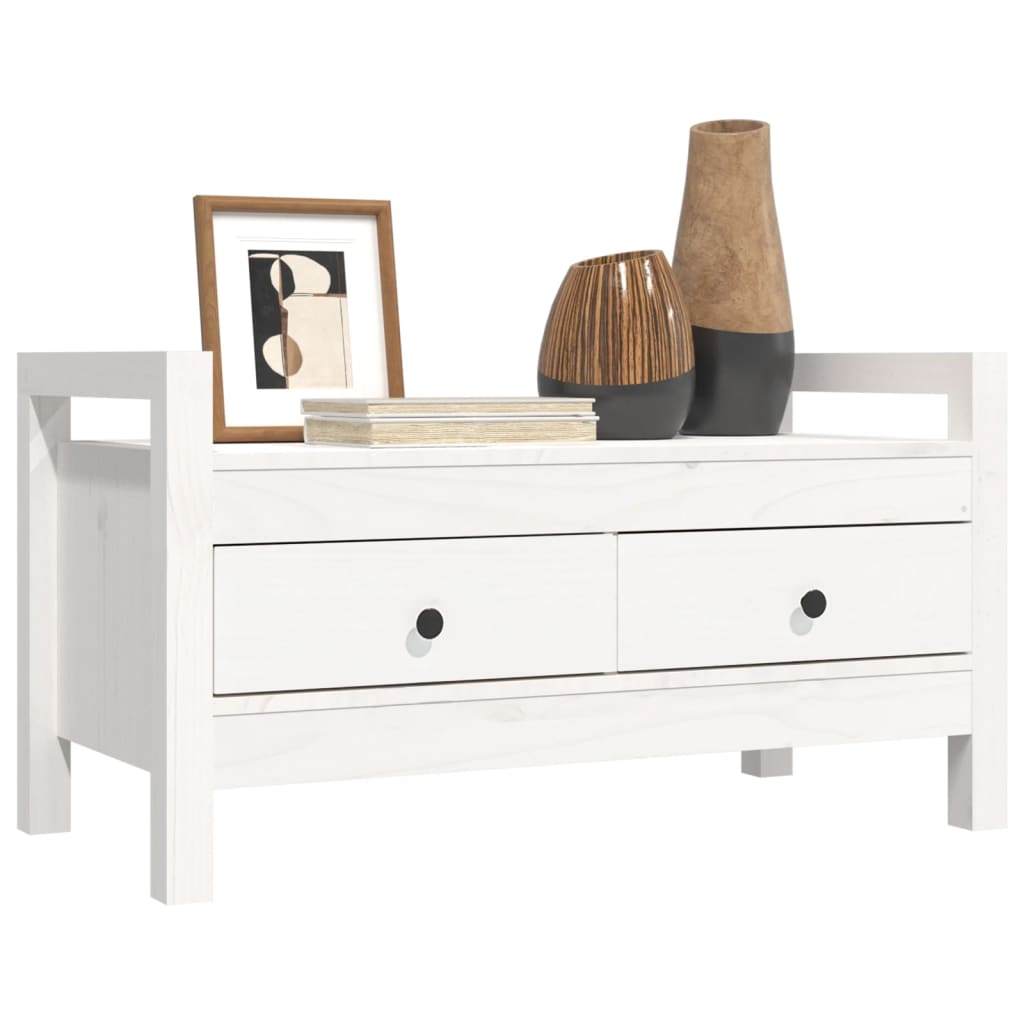 Panca da Ingresso Bianca 80x40x43 cm in Legno Massello di Pino - homemem39