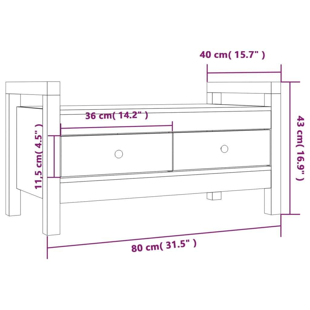 Panca da Ingresso Bianca 80x40x43 cm in Legno Massello di Pino - homemem39