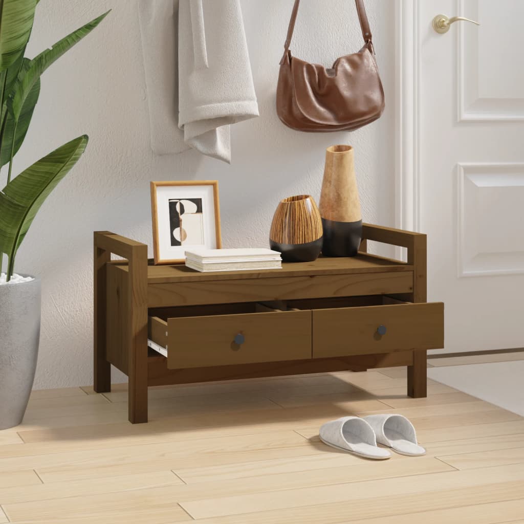 Panca da Ingresso Ambra 80x40x43 cm in Legno Massello di Pino - homemem39