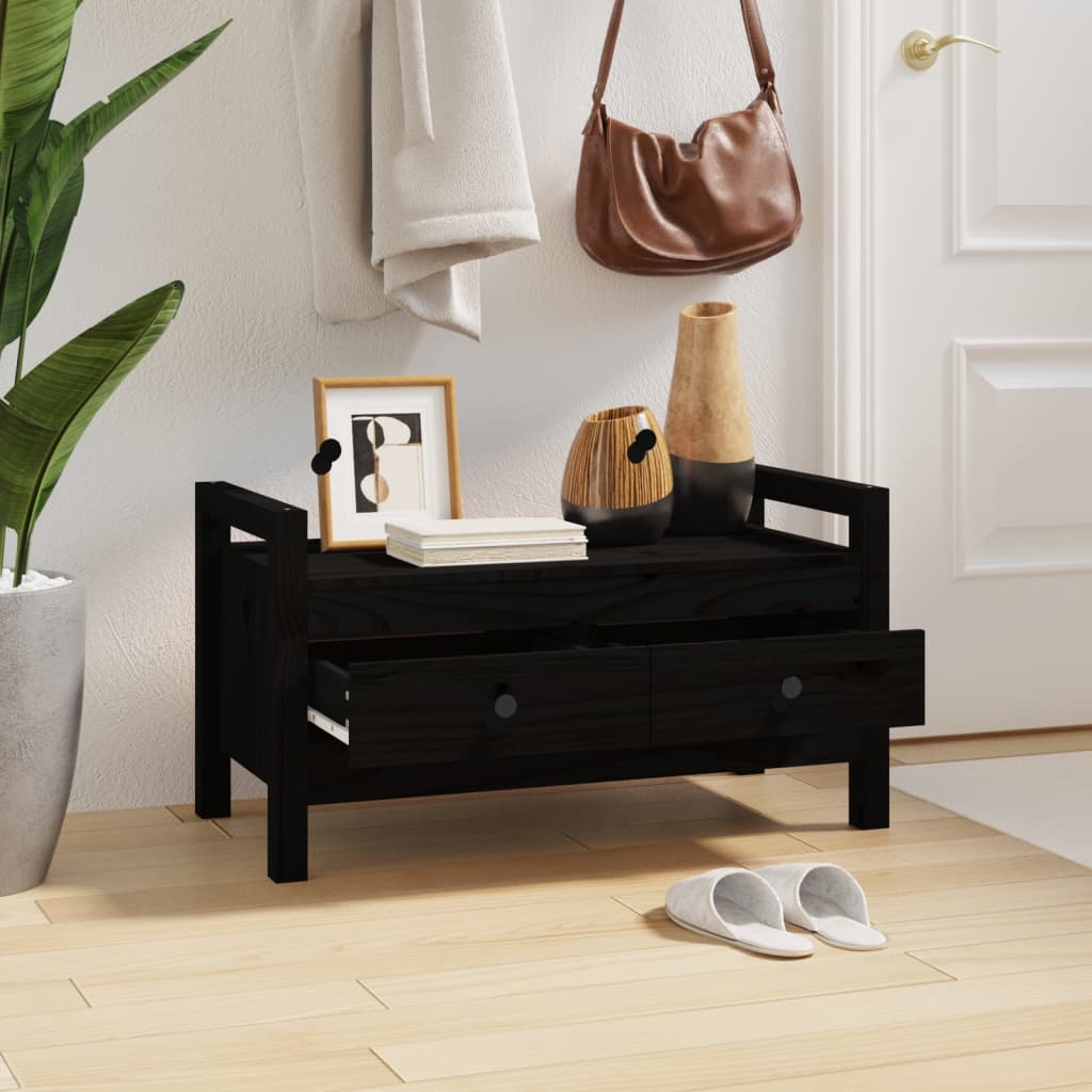 Panca da Ingresso Nero 80x40x43 cm in Legno Massello di Pino - homemem39