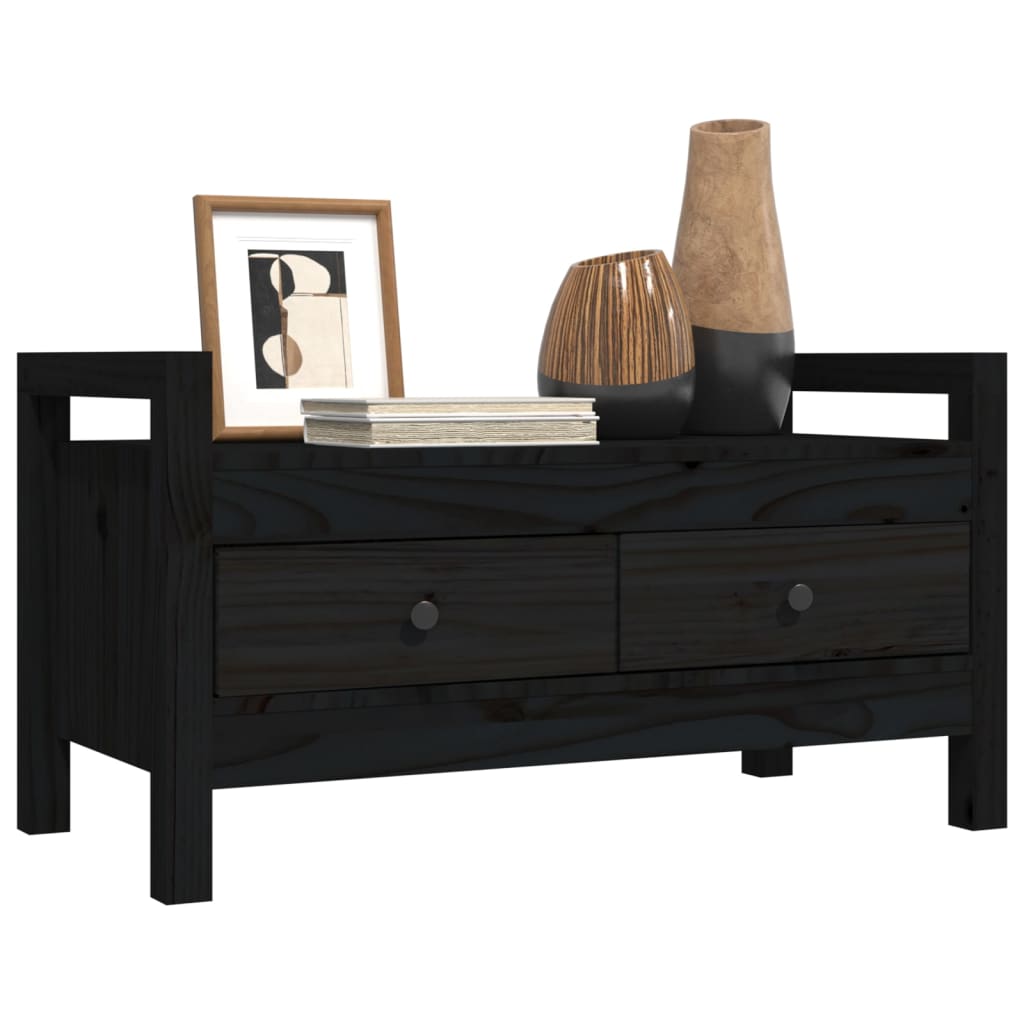 Panca da Ingresso Nero 80x40x43 cm in Legno Massello di Pino - homemem39