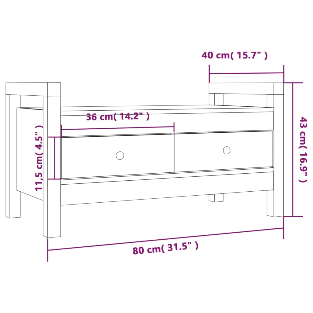 Panca da Ingresso Nero 80x40x43 cm in Legno Massello di Pino - homemem39