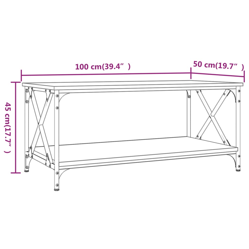 Tavolino da Salotto Nero 100x50x45 cm Legno Multistrato e Ferro | homemem39