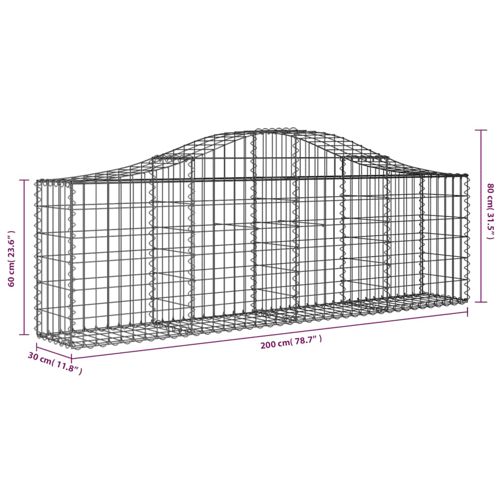 Cesti Gabbioni ad Arco 2 pz 200x30x60/80 cm Ferro Zincato | homemem39