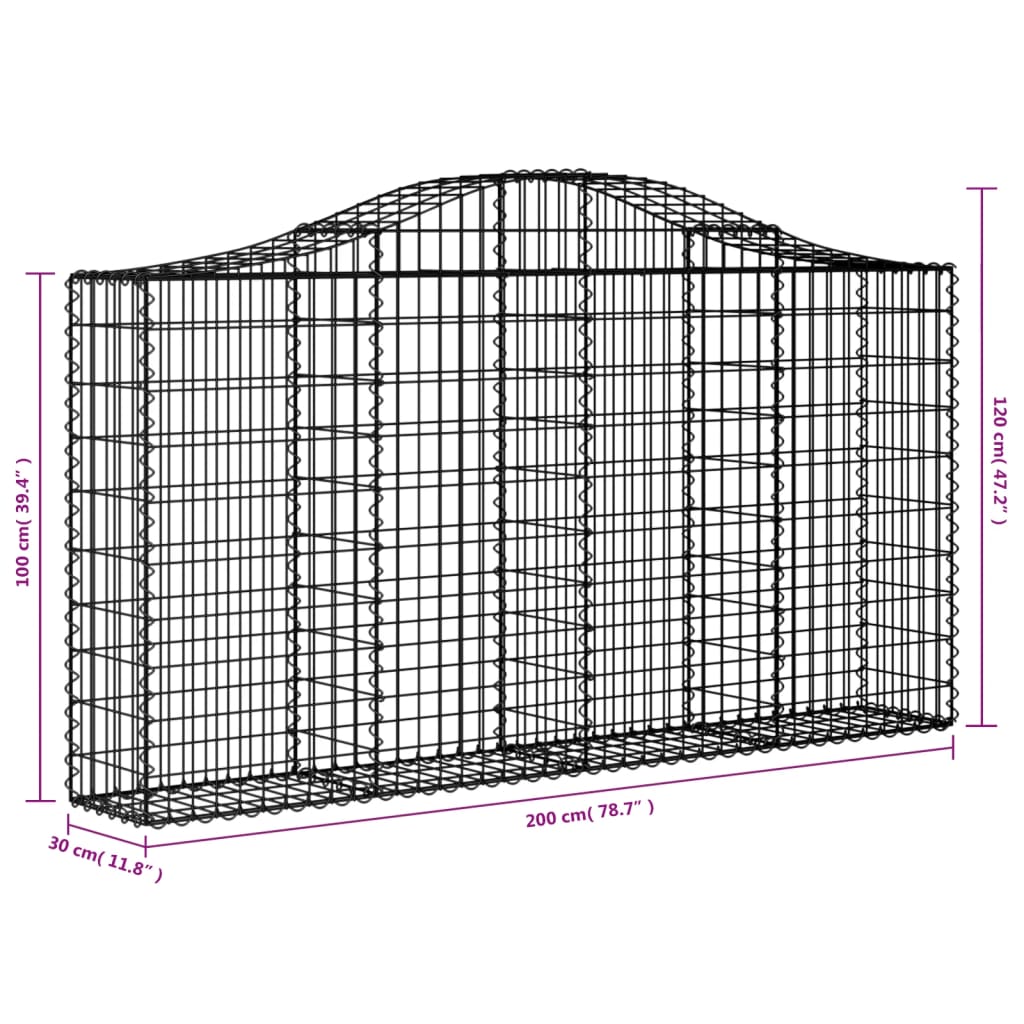 Cesti Gabbioni ad Arco 3 pz 200x30x100/120 cm Ferro Zincato | homemem39
