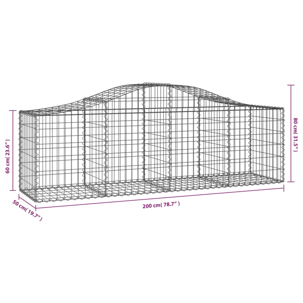 Cesti Gabbioni ad Arco 3 pz 200x50x60/80 cm Ferro Zincato | homemem39