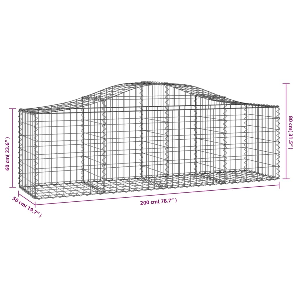 Cesti Gabbioni ad Arco 8 pz 200x50x60/80 cm Ferro Zincato | homemem39