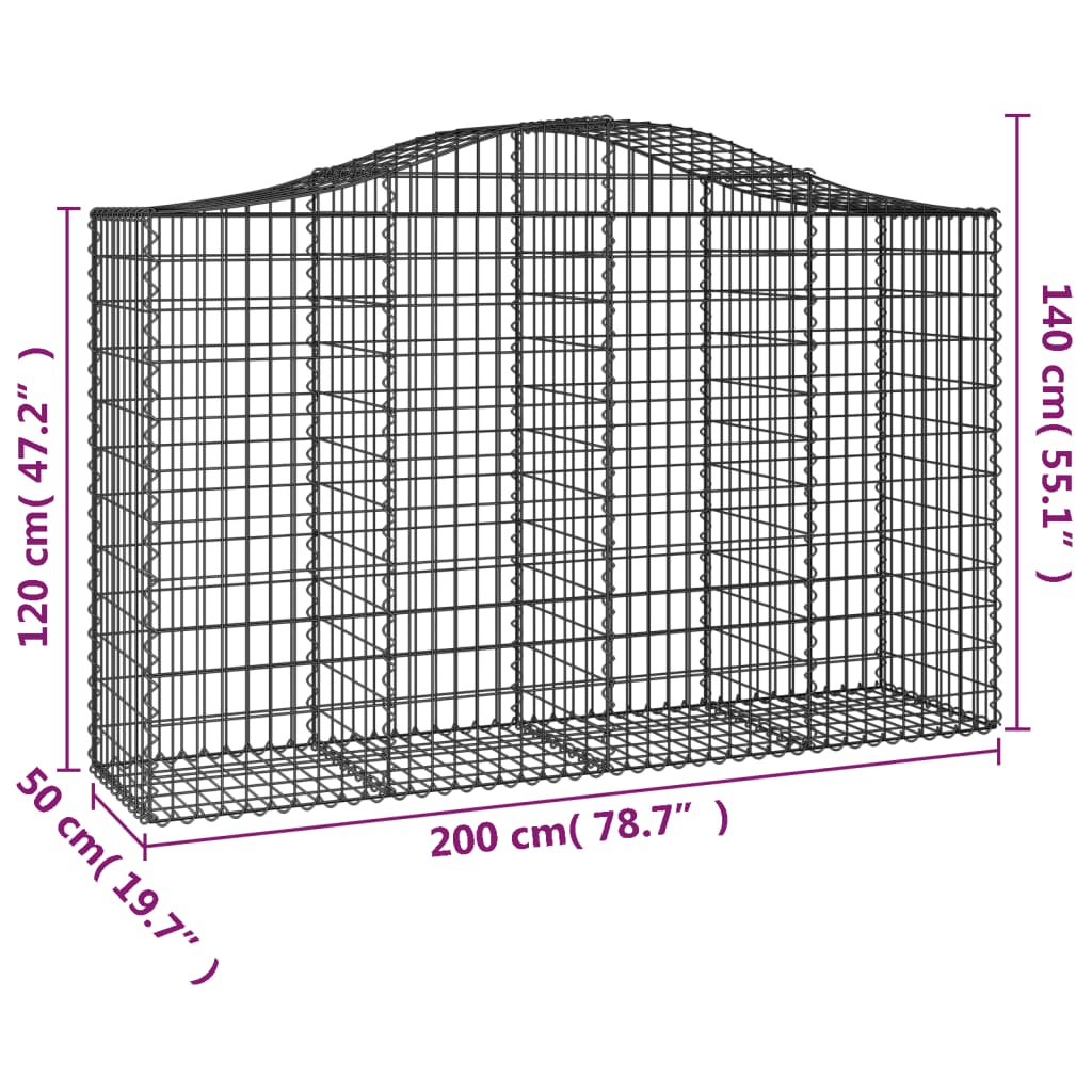 Cesti Gabbioni ad Arco 3 pz 200x50x120/140 cm Ferro Zincato - homemem39