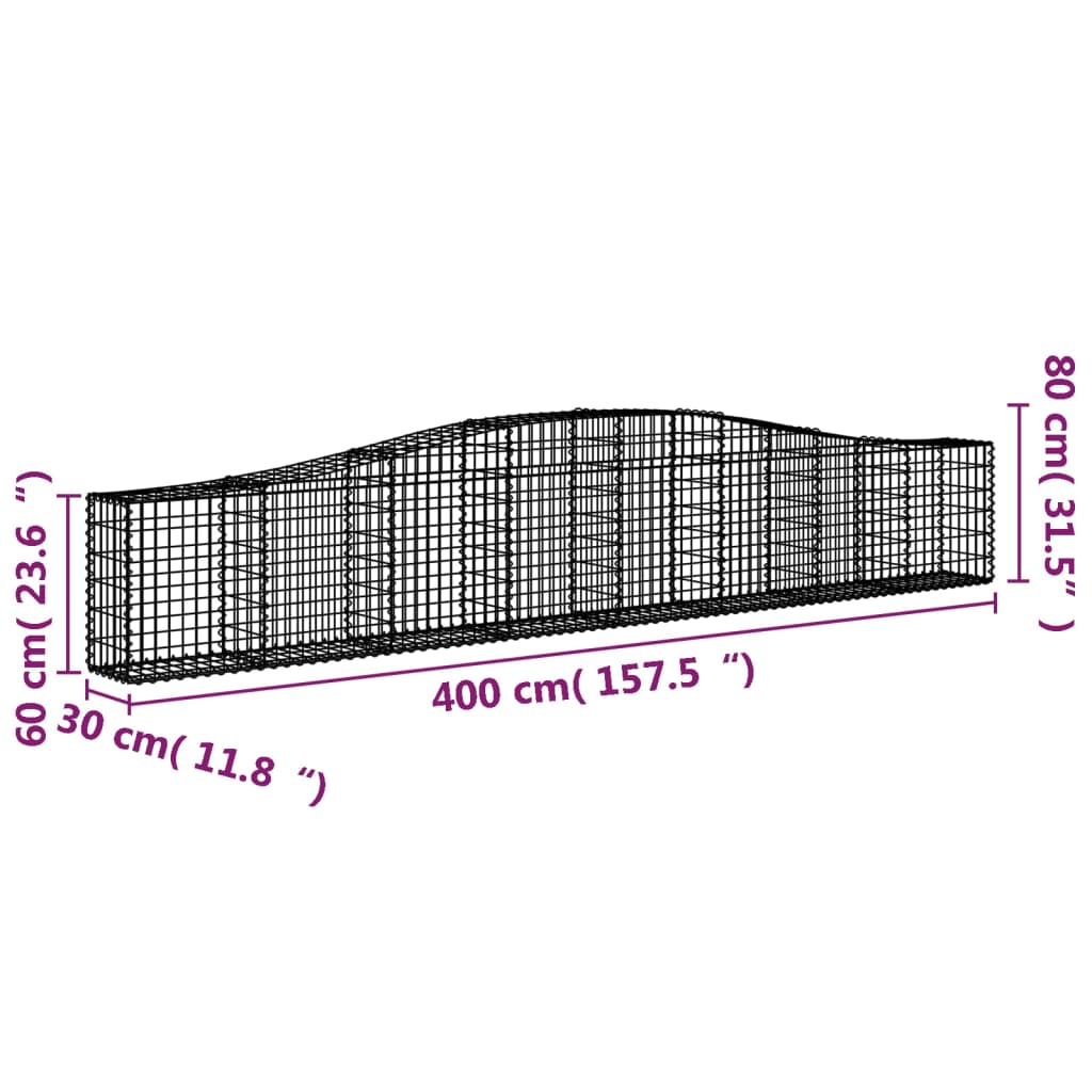 Cesti Gabbioni ad Arco 5 pz 400x30x60/80 cm Ferro Zincato | homemem39