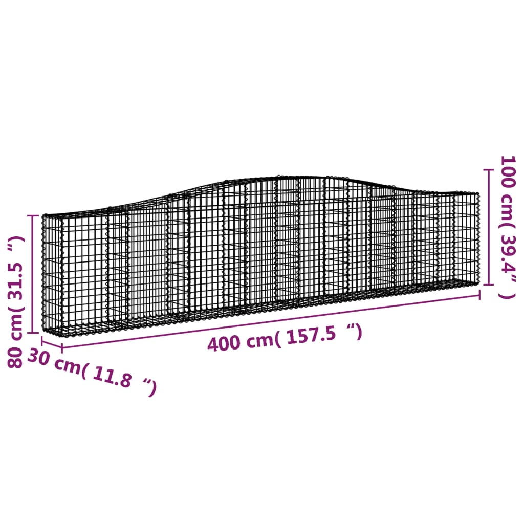 Cesti Gabbioni ad Arco 2 pz 400x30x80/100 cm Ferro Zincato | homemem39