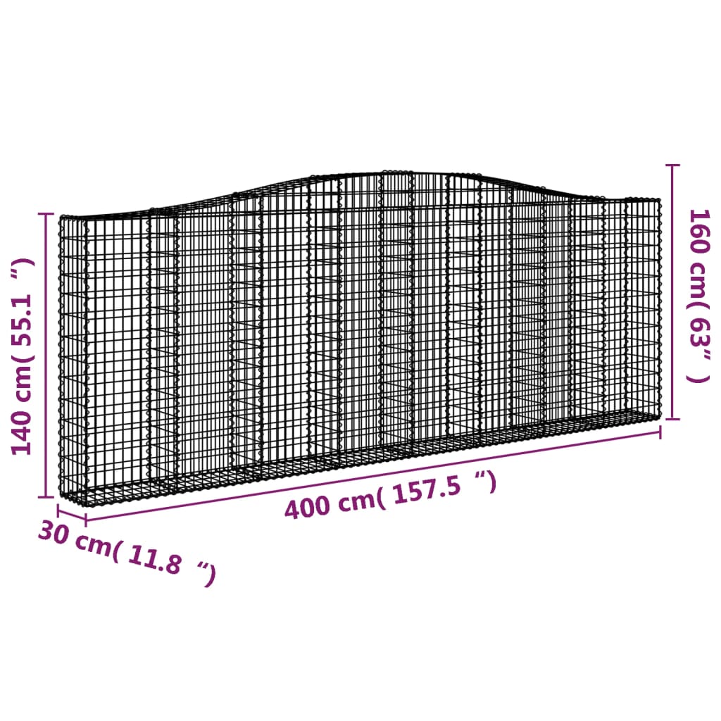 Cesti Gabbioni ad Arco 4 pz 400x30x140/160 cm Ferro Zincato | homemem39