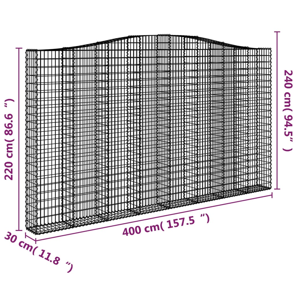 Cesti Gabbioni ad Arco 2 pz 400x30x220/240 cm Ferro Zincato | homemem39