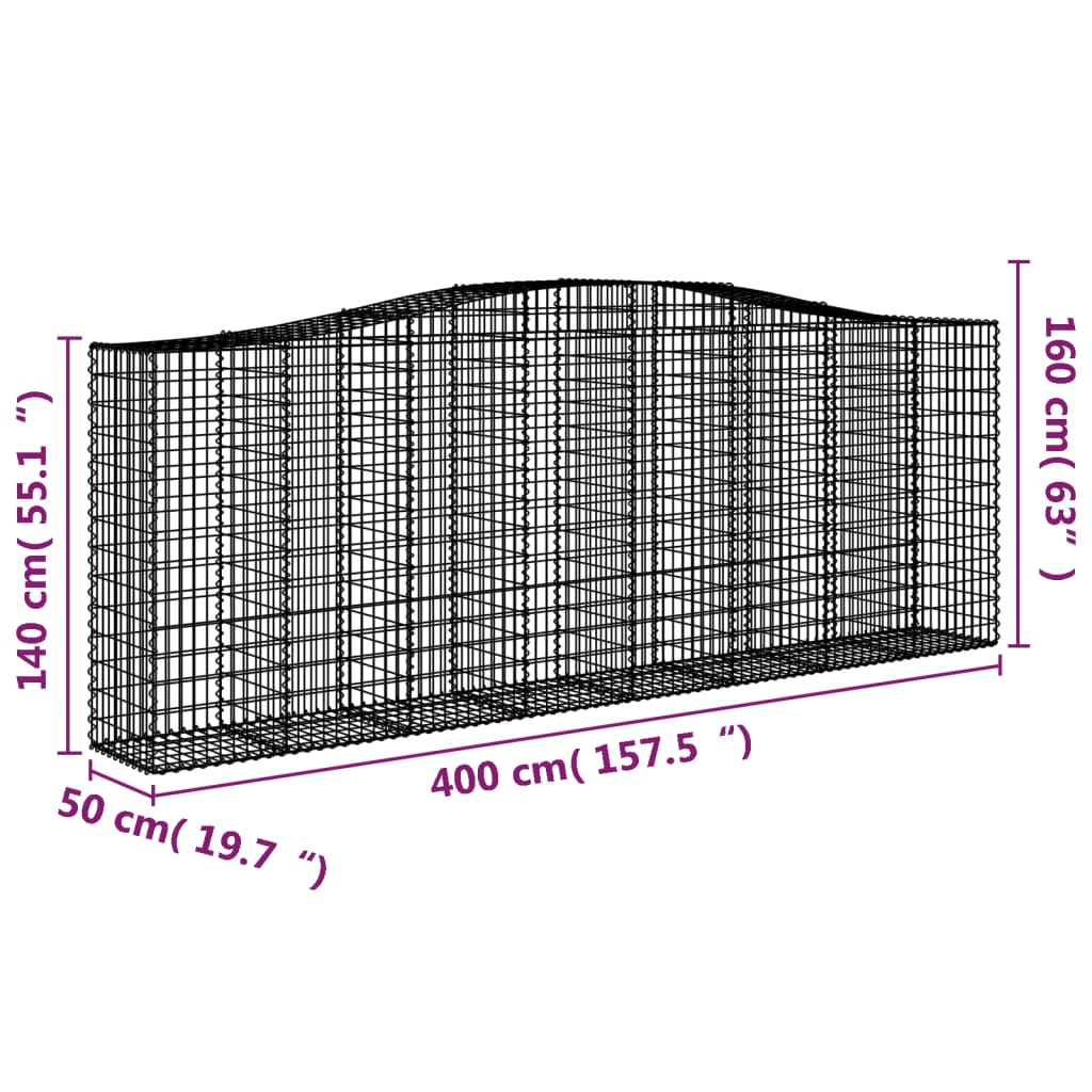 Cesti Gabbioni ad Arco 2 pz 400x50x140/160 cm Ferro Zincato - homemem39