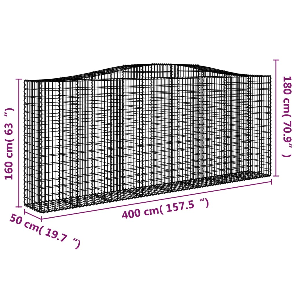 Cesti Gabbioni ad Arco 8 pz 400x50x160/180 cm Ferro Zincato | homemem39
