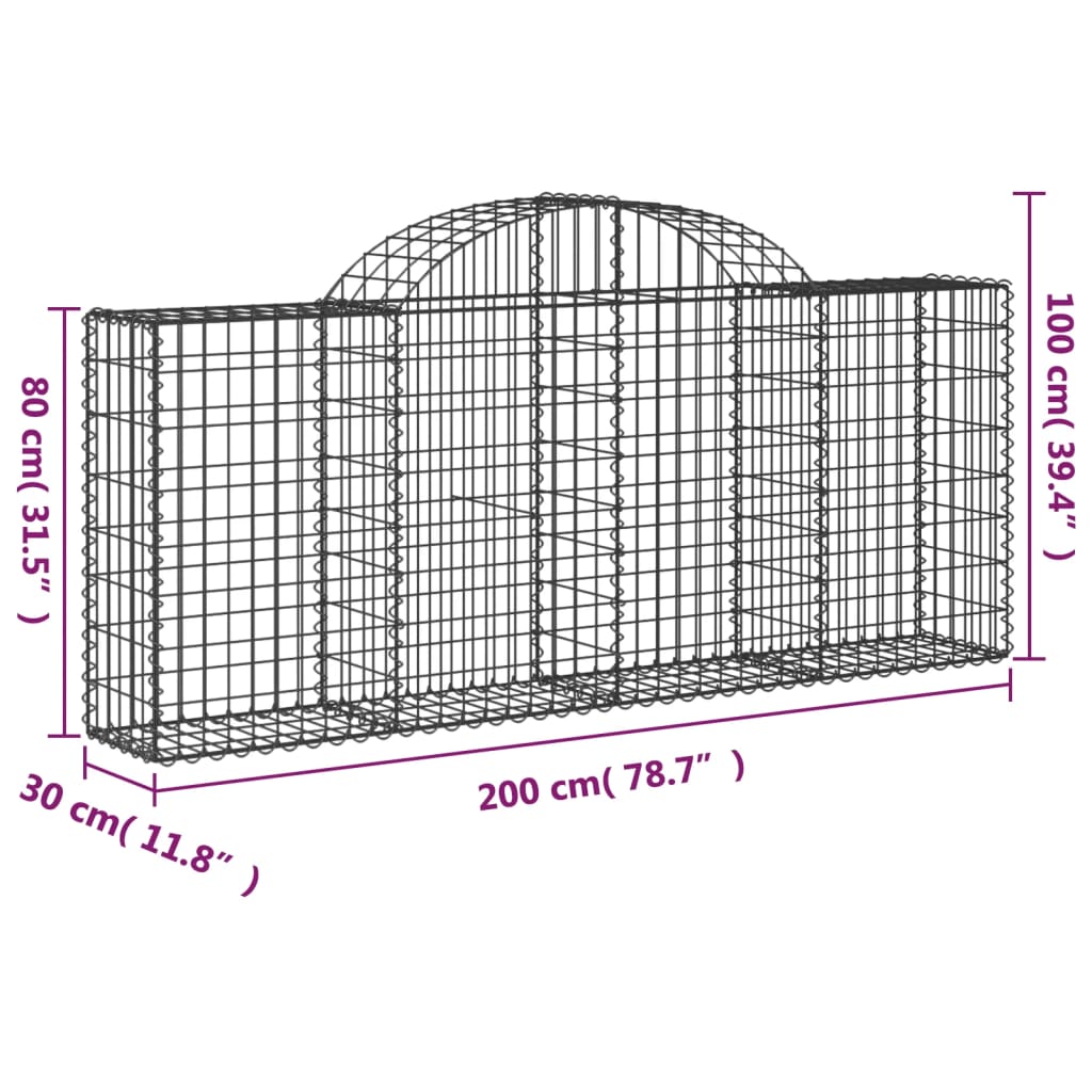 Cesti Gabbioni ad Arco 4 pz 200x30x80/100 cm Ferro Zincato | homemem39