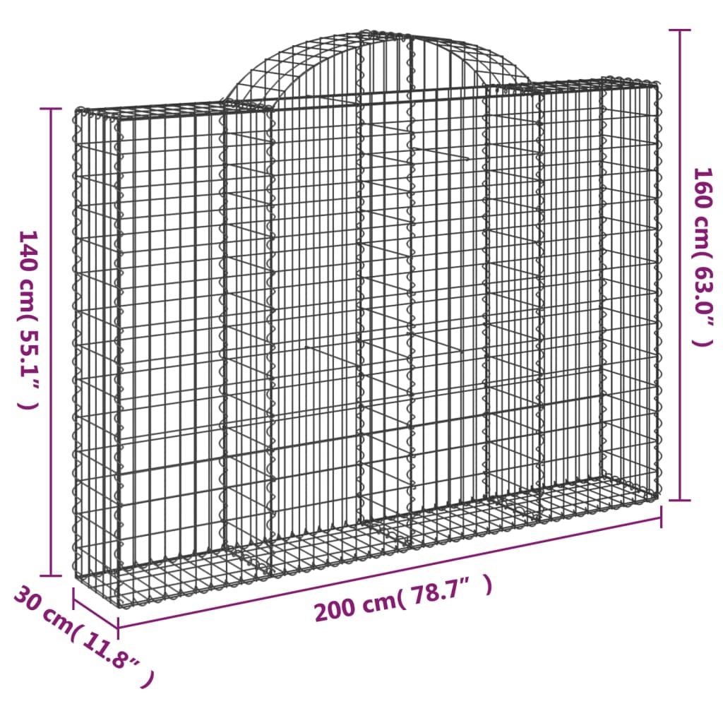 Cesti Gabbioni ad Arco 5 pz 200x30x140/160 cm Ferro Zincato | homemem39