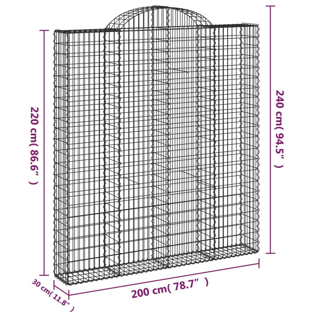 Cesti Gabbioni ad Arco 8 pz 200x30x220/240 cm Ferro Zincato | homemem39