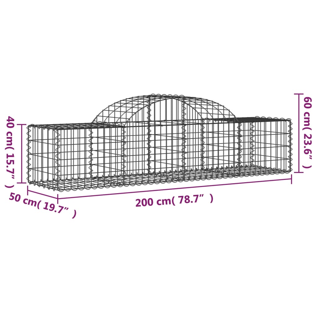 Cesti Gabbioni ad Arco 3 pz 200x50x40/60 cm Ferro Zincato