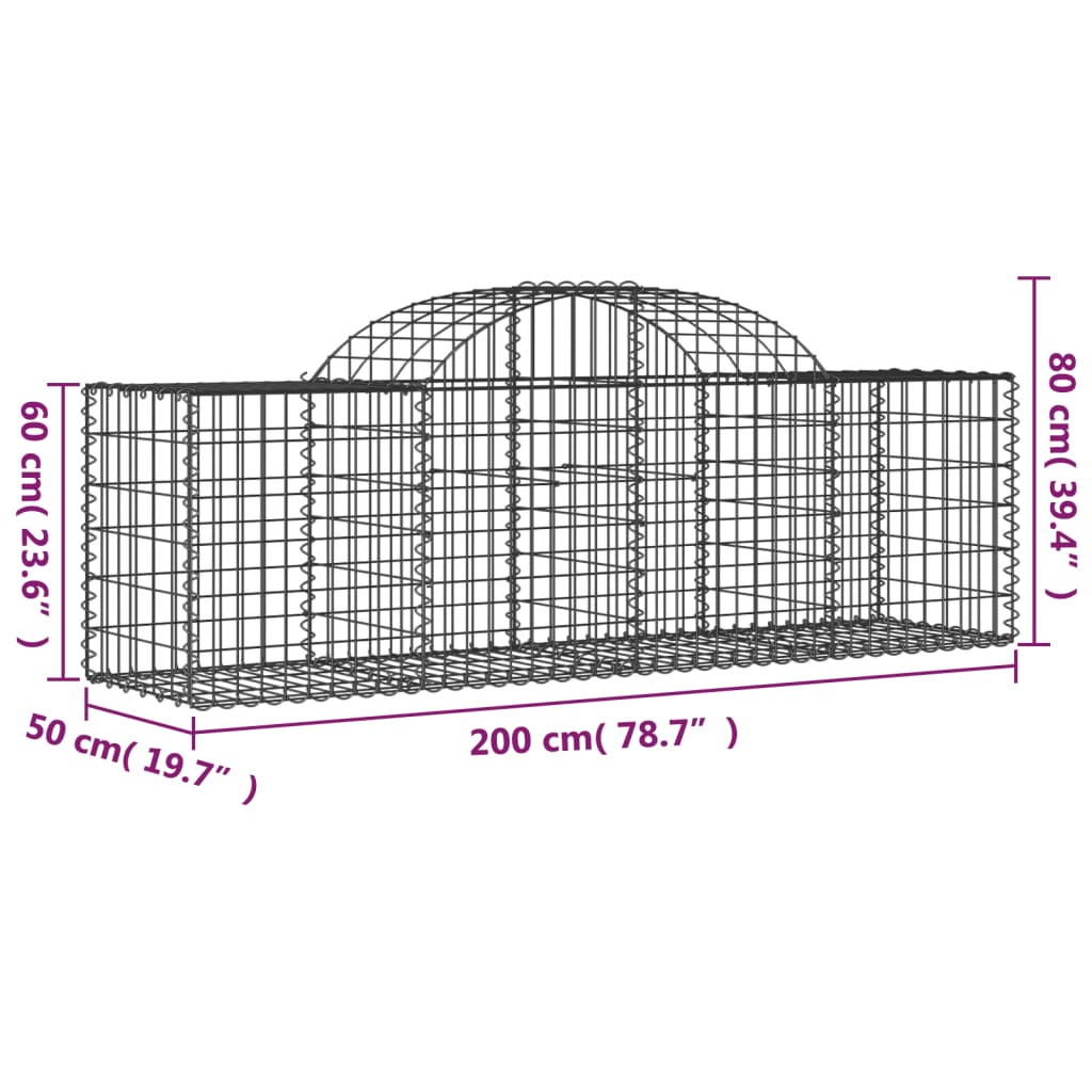 Cesti Gabbioni ad Arco 9 pz 200x50x60/80 cm Ferro Zincato | homemem39