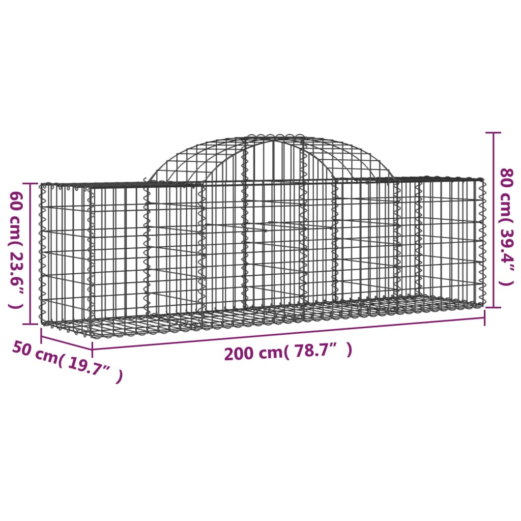Cesti Gabbioni ad Arco 13 pz 200x50x60/80 cm Ferro Zincato | homemem39
